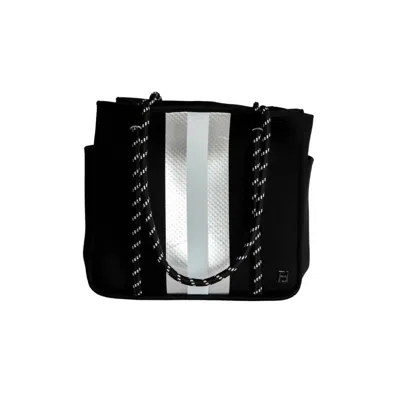 Five Love Women's Courtside Small Tote Bag In Black With Silver And White Stripes