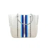 Five Love Women's Courtside Small Tote Bag In White With Blue And White Stripes