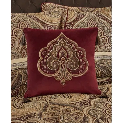 Five Queens Court Bordeaux 18" Square Embellished Decorative Throw Pillow In Crimson