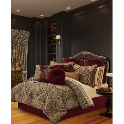 Five Queens Court Bordeaux Comforter Set In Crimson