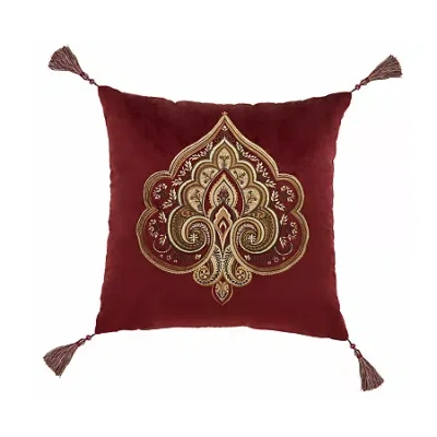 Five Queens Court Bordeaux Square Throw Pillow In Burgundy