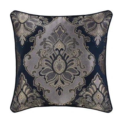 Five Queens Court Bradley Tufted Round Decorative Throw Pillow In Navy Damask 2
