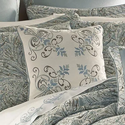 Five Queens Court Garrison 18" Square Embellished Decorative Throw Pillow In White