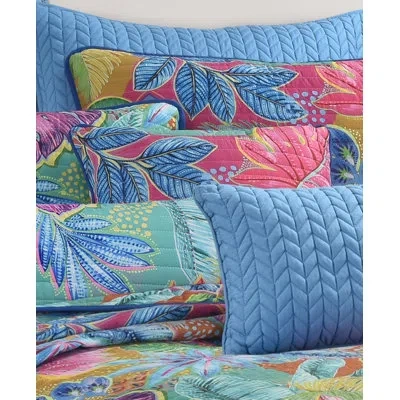 Five Queens Court Hana 18" Square Quilted Decorative Throw Pillow In Turquoise