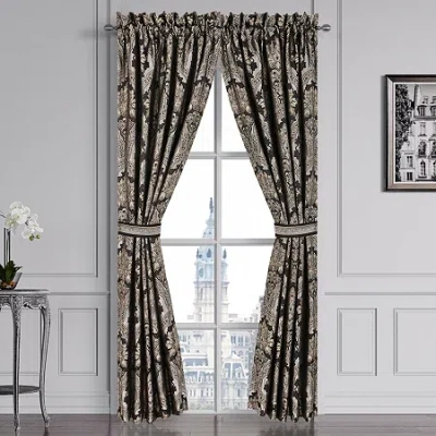 Five Queens Court Hawthorne Rod Pocket Room Darkening Set Of 2 Curtain Panel In Black