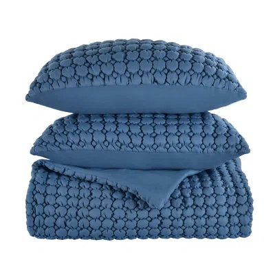 Five Queens Court Marshmallow Puff Quilt Set In Blue