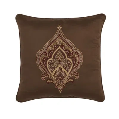 Five Queens Court Odette Square Decorative Throw Pillow In Crimson Damask 2