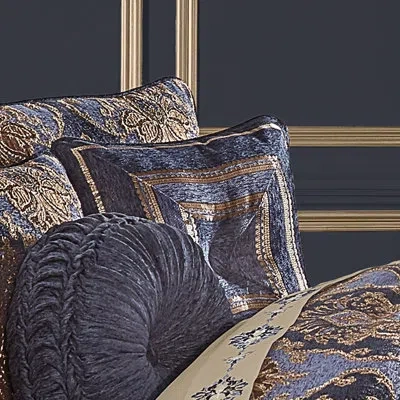 Five Queens Court Woodstock 18" Square Decorative Throw Pillow In Indigo