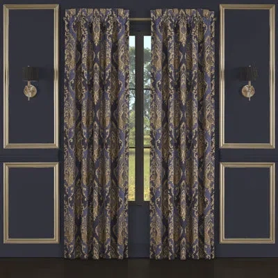 Five Queens Court Woodstock Curtain Panel Pair In Indigo