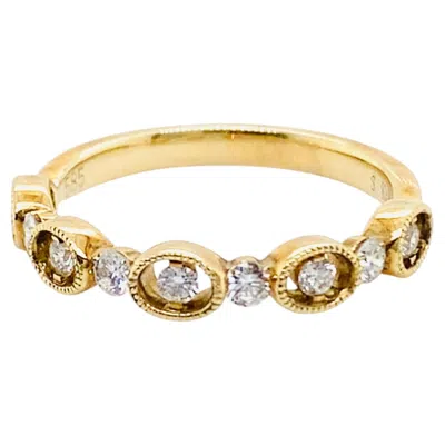 Pre-owned Five Star Jewelry Circles In Ovals Diamond Stackable Band, Beaded Oval Open Frame, 14k Yellow Gold