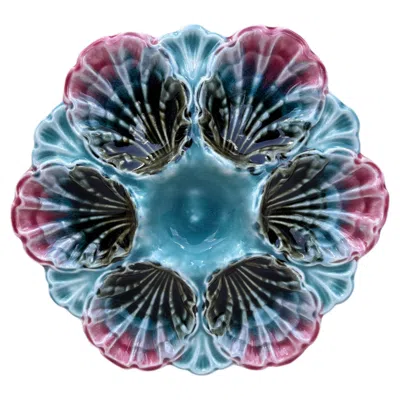 Pre-owned Fives-lille French Majolica Oyster Plate Fives Lille, Circa 1890 In Gray