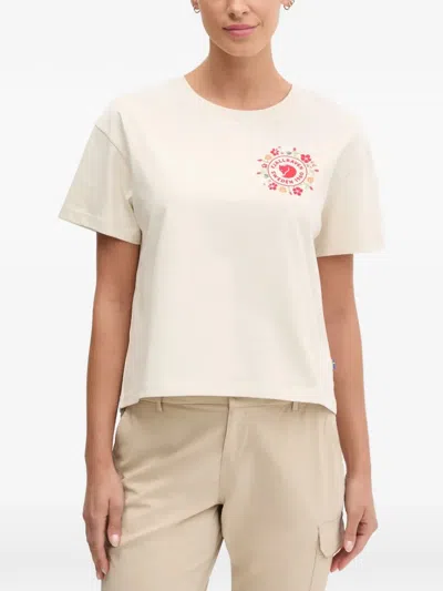 Fjall Raven Fjällblomster-logo Cotton T-shirt In Neutral