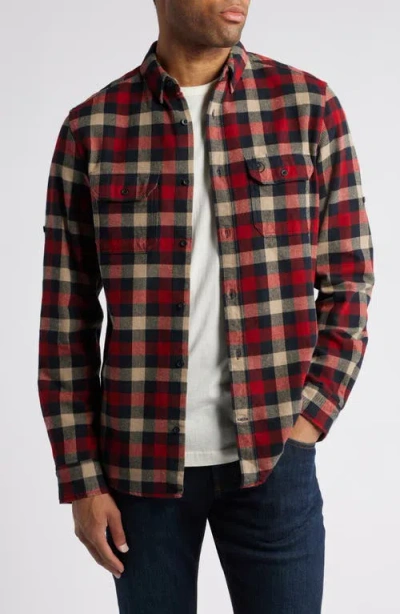 Fjall Raven Fjällräven Skog Trim Fit Plaid Cotton Flannel Button-down Shirt In Dark Navy-red