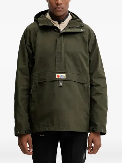 Fjall Raven Logo-patch Hooded Jacket In Green