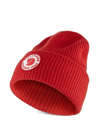 Fjall Raven Logo-patch Ribbed-knit Beanie Hat In Red