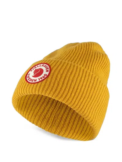 Fjall Raven Logo-patch Ribbed-knit Beanie Hat In Yellow