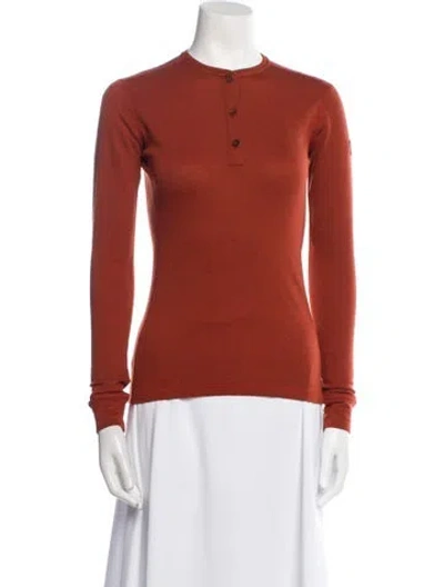 Pre-owned Fjall Raven Merino Wool Mock Neck Top In Orange
