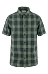 Fjall Raven Ovik Travel Short Sleeve Button-up Shirt In Dark Navy - Patina Green