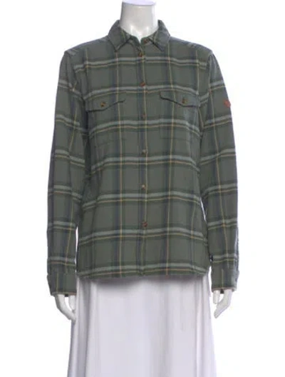 Pre-owned Fjall Raven Plaid Print Long Sleeve Button-up Top In Green