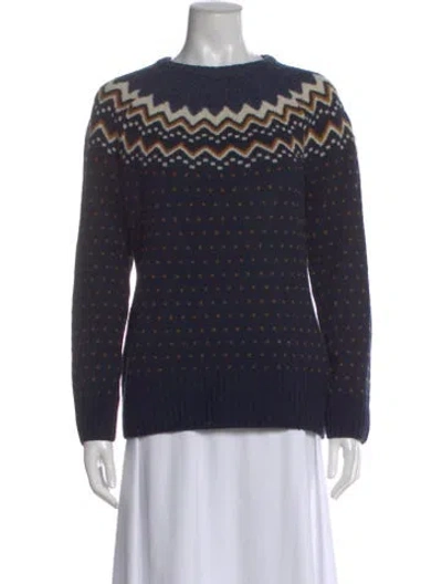 Pre-owned Fjall Raven Printed Crew Neck Sweater In Blue