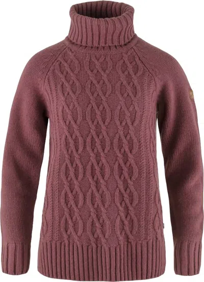 Fjall Raven Women's Cable Knit Roller Neck Sweater In Mesa Purple In Red