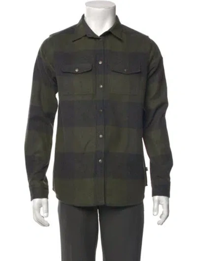 Pre-owned Fjall Raven Wool Colorblock Pattern Dress Shirt In Green