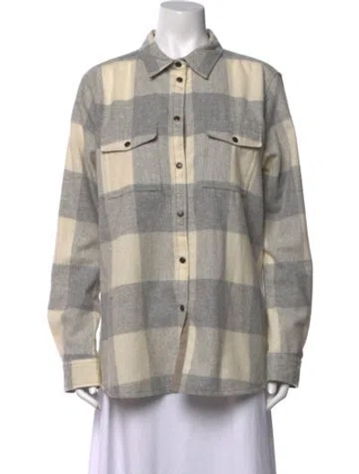 Pre-owned Fjall Raven Wool Plaid Print Button-up Top In Grey/neutrals