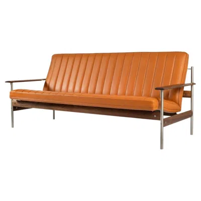 Pre-owned Fjord Fiesta 1001 Ax Sofa By  With Leather And Walnut Stainless Steel Frame In Brown