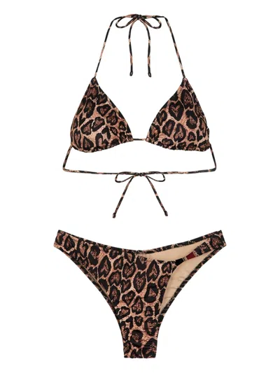 Fk Animal-print Triangle Bikini In Brown