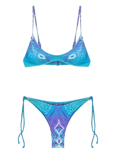 Fk Graphic Print Tie-side Bikini In Black