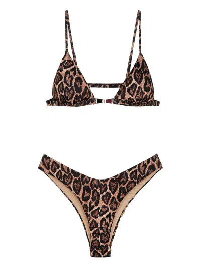 Fk Leopard-print Triangle Bikini In Brown