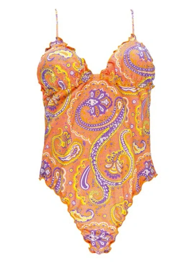 Fk Orange F**k Onepiece Swimsuit In Multi