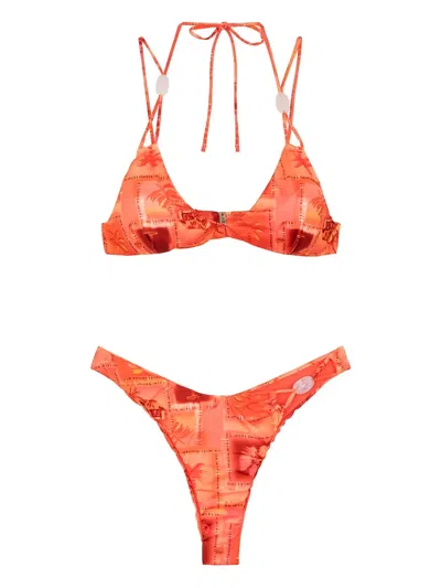Fk Patchwork-print Bikini In Orange