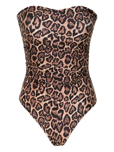 F**k Woman Strapless Leopard-print Swimsuit In Brown