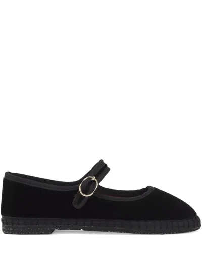 Flabelus Antonia Velvet Buckle Ballet Flats In Black