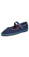Flabelus Arthur Linen Mary Jane Flats Arthur In Blue