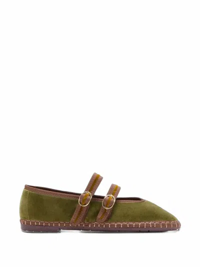 Flabelus Claire Double-strap Ballet Flats In Green