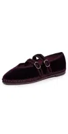 Flabelus Claire Velvet Mary Jane Flats Aubergine In Purple