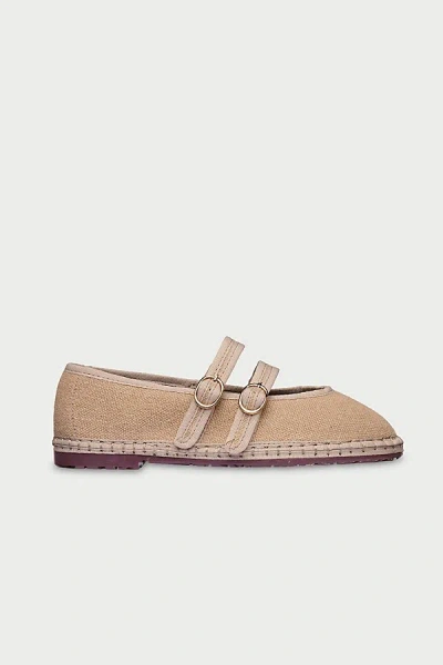 Flabelus Double Strap Linen Mary Jane Flat In Brown, Women's At Urban Outfitters