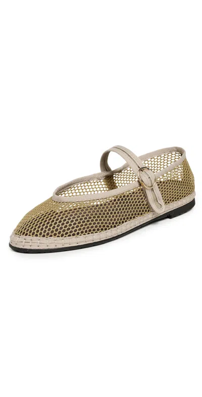 Flabelus Isabella Mesh Mary Jane Flats Khaki In Brown