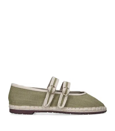 Flabelus Linen-blend Claire Ballet Flats In Green