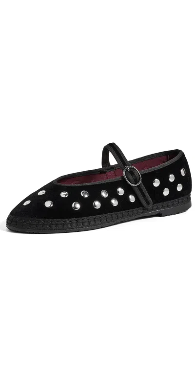Flabelus Mae Silver Black Mary Jane Flats Black