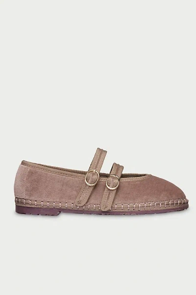 Flabelus Mae Strappy Velvet Mary Jane Flat In Beige, Women's At Urban Outfitters In Black