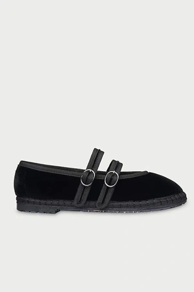 Flabelus Mae Strappy Velvet Mary Jane Flat In Black, Women's At Urban Outfitters In Animal Print