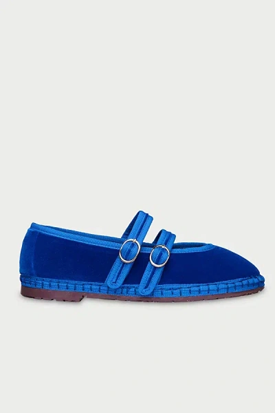 Flabelus Mae Strappy Velvet Mary Jane Flat In Blue, Women's At Urban Outfitters In Black