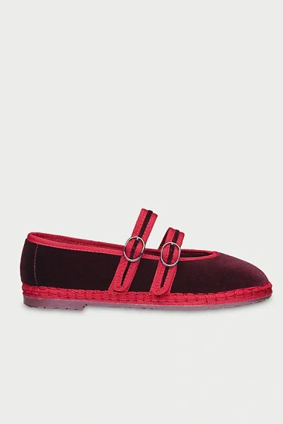 Flabelus Mae Strappy Velvet Mary Jane Flat In Maroon, Women's At Urban Outfitters In Black