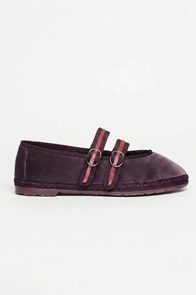 Flabelus Mae Strappy Velvet Mary Jane Flat In Purple, Women's At Urban Outfitters
