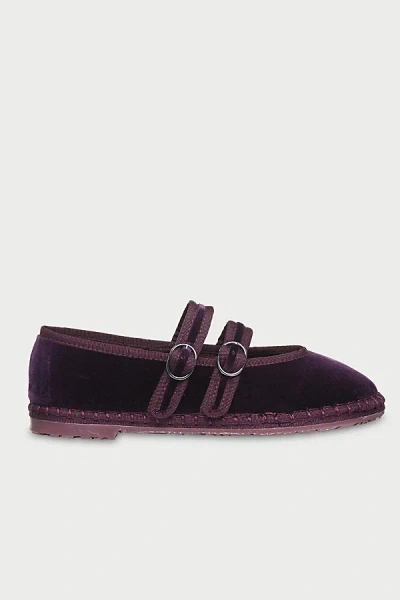 Flabelus Mae Strappy Velvet Mary Jane Flat In Purple, Women's At Urban Outfitters In Black
