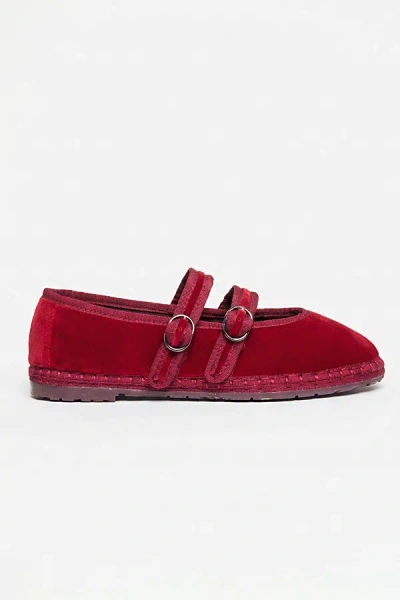 Flabelus Mae Strappy Velvet Mary Jane Flat In Red, Women's At Urban Outfitters