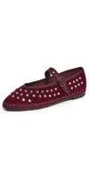 Flabelus Mae Velvet Mary Jane Flats Burgundy In Burgundy